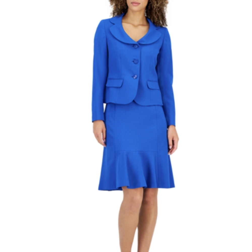 Like New Rich Blue Tahari 3 Button Skirt Suit Set